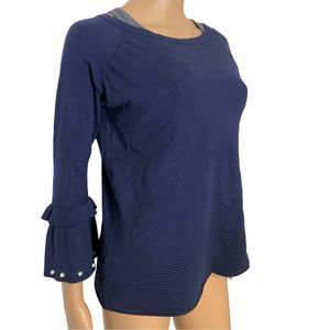 Navy Italian Sweater 3/4 Bell Sleeve with Pearls